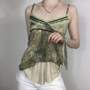 Europe And The United States Court Retro Print Lace Stitching Collision Color Low-breasted Underwear Suspenders Sexy Loose Lazy Sleeveless Undershirt - Image 3