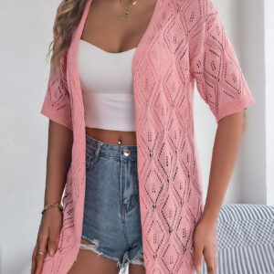 Women S Hollow Out Plaid Short Sleeve Knit Beach Cover-Up - Image 8
