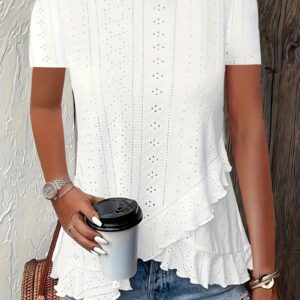 European And American Amazon Summer New Women's Fashion Plus-Size Asymmetrical Ruffled Hem Short-Sleeve Top - Image 1