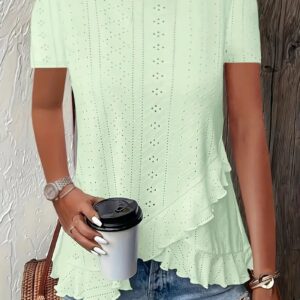 European And American Amazon Summer New Women's Fashion Plus-Size Asymmetrical Ruffled Hem Short-Sleeve Top - Image 6