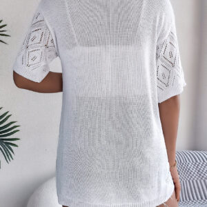 Women S Hollow Out Plaid Short Sleeve Knit Beach Cover-Up - Image 5