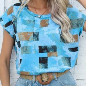 Women's Chic Geometric Aztec Print T-Shirt - Casual Crew Neck, Durable Non-Stretch Fabric, Ideal For Summer Wear - Image 3