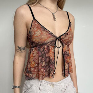 Retro European And American Women's Milk Silk Skin-friendly Small Suspenders Cross-border Sexy Hot Girl Print Straps Bottoming Vest - Image 2