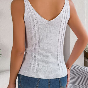 Women S Casual Solid Color V-Neck Hollow Out Knit Vacation Top - Image 8