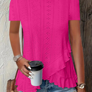 European And American Amazon Summer New Women's Fashion Plus-Size Asymmetrical Ruffled Hem Short-Sleeve Top - Image 4
