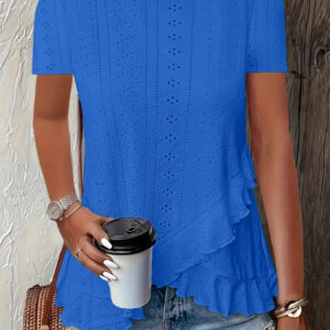 European And American Amazon Summer New Women's Fashion Plus-Size Asymmetrical Ruffled Hem Short-Sleeve Top - Image 8