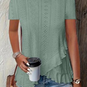European And American Amazon Summer New Women's Fashion Plus-Size Asymmetrical Ruffled Hem Short-Sleeve Top - Image 5