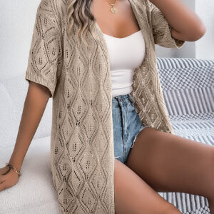 Women S Hollow Out Plaid Short Sleeve Knit Beach Cover-Up - Image 7