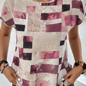 Women's Chic Geometric Aztec Print T-Shirt - Casual Crew Neck, Durable Non-Stretch Fabric, Ideal For Summer Wear - Image 4