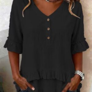 Women's Retro V-neck Ruffled Loose Short Sleeves - Image 4