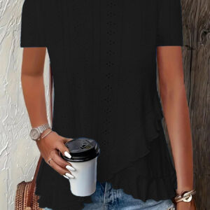 European And American Amazon Summer New Women's Fashion Plus-Size Asymmetrical Ruffled Hem Short-Sleeve Top - Image 7