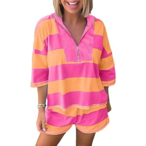 Womens Color-Block Loose Short-Sleeve Two-Piece Set - Image 6
