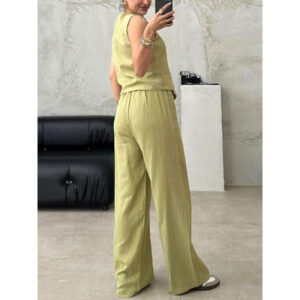 Button-front Vest Top And Lace-up Straight-leg Pants - Image 4