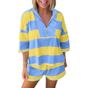 Womens Color-Block Loose Short-Sleeve Two-Piece Set - Image 5