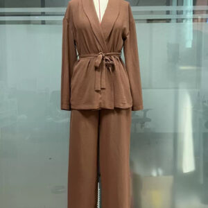 Women's V-Neck Long Sleeve Top and Wide Leg Pants Set - Elegant Two Piece Outfit for Fall Winter Casual Wear - Image 6