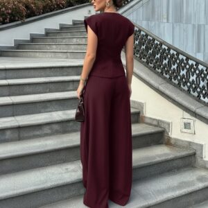 V-neck Sleeveless Wide-leg Pants Set - Image 4