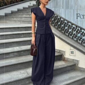 V-neck Sleeveless Wide-leg Pants Set - Image 2