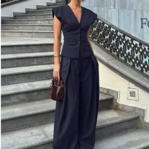 V-neck Sleeveless Wide-leg Pants Set - Image 7