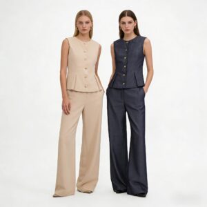 Womens Summer Casual Wide-leg Long Pants Set - Image 1