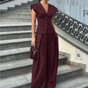 V-neck Sleeveless Wide-leg Pants Set - Image 3