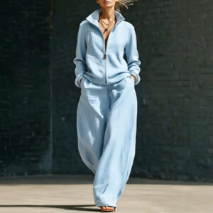 Womens Stand-Neck Cardigan And Zippered Pants Set - Image 4