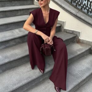 V-neck Sleeveless Wide-leg Pants Set - Image 6