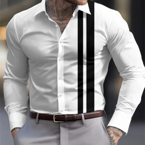 Contrast Color Triangle Collar Long Sleeve Shirt - Image 4