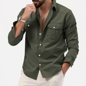 Cross-Border Foreign Trade Amazon Aliexpress New European And American Men's Spring And Autumn Shirts With Multiple Pockets Casual Long-Sleeved Tops - Image 2
