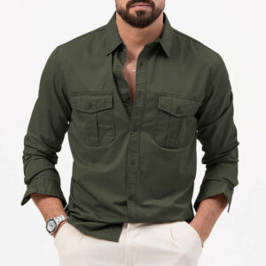 Cross-Border Foreign Trade Amazon Aliexpress New European And American Men's Spring And Autumn Shirts With Multiple Pockets Casual Long-Sleeved Tops - Image 3