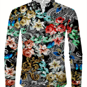 Contrast Color Triangle Collar Long Sleeve Shirt - Image 6