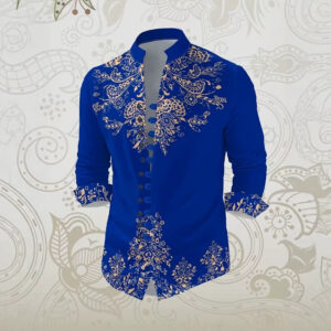 Men's Long-sleeve Button-down Mandarin-collar Shirt - Image 8