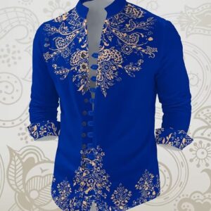 Men's Long-sleeve Button-down Mandarin-collar Shirt - Image 4