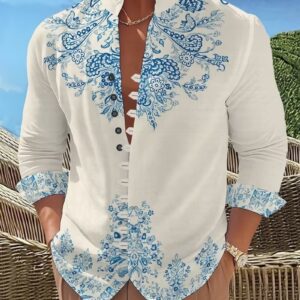 Men's Long-sleeve Button-down Mandarin-collar Shirt - Image 6