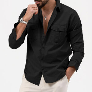 Cross-Border Foreign Trade Amazon Aliexpress New European And American Men's Spring And Autumn Shirts With Multiple Pockets Casual Long-Sleeved Tops - Image 9