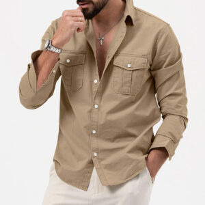 Cross-Border Foreign Trade Amazon Aliexpress New European And American Men's Spring And Autumn Shirts With Multiple Pockets Casual Long-Sleeved Tops - Image 8