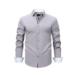 Men's Cross-border Long-sleeve Shirt, Color Contrast Binding, Plaid Color Blocking, Stretch Wrinkle-resistant High-grade Men's Shirt - Image 3