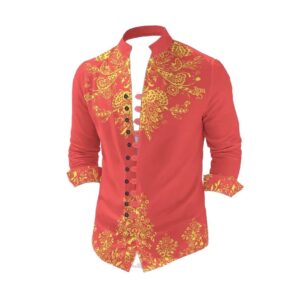 Men's Long-sleeve Button-down Mandarin-collar Shirt - Image 3