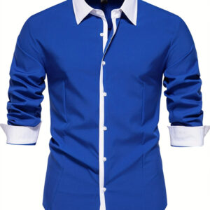 Contrast Color Triangle Collar Long Sleeve Shirt - Image 9