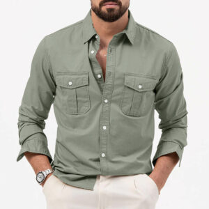 Cross-Border Foreign Trade Amazon Aliexpress New European And American Men's Spring And Autumn Shirts With Multiple Pockets Casual Long-Sleeved Tops - Image 5