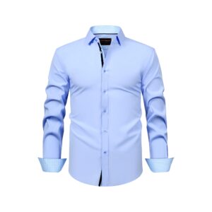 Men's Cross-border Long-sleeve Shirt, Color Contrast Binding, Plaid Color Blocking, Stretch Wrinkle-resistant High-grade Men's Shirt - Image 6