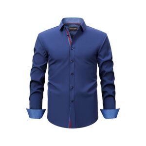 Men's Cross-border Long-sleeve Shirt, Color Contrast Binding, Plaid Color Blocking, Stretch Wrinkle-resistant High-grade Men's Shirt - Image 5