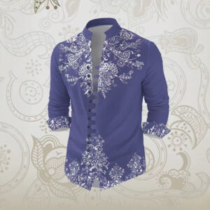 Men's Long-sleeve Button-down Mandarin-collar Shirt - Image 7