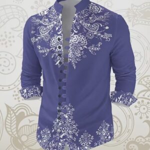 Men's Long-sleeve Button-down Mandarin-collar Shirt - Image 10