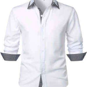 Contrast Color Triangle Collar Long Sleeve Shirt - Image 2